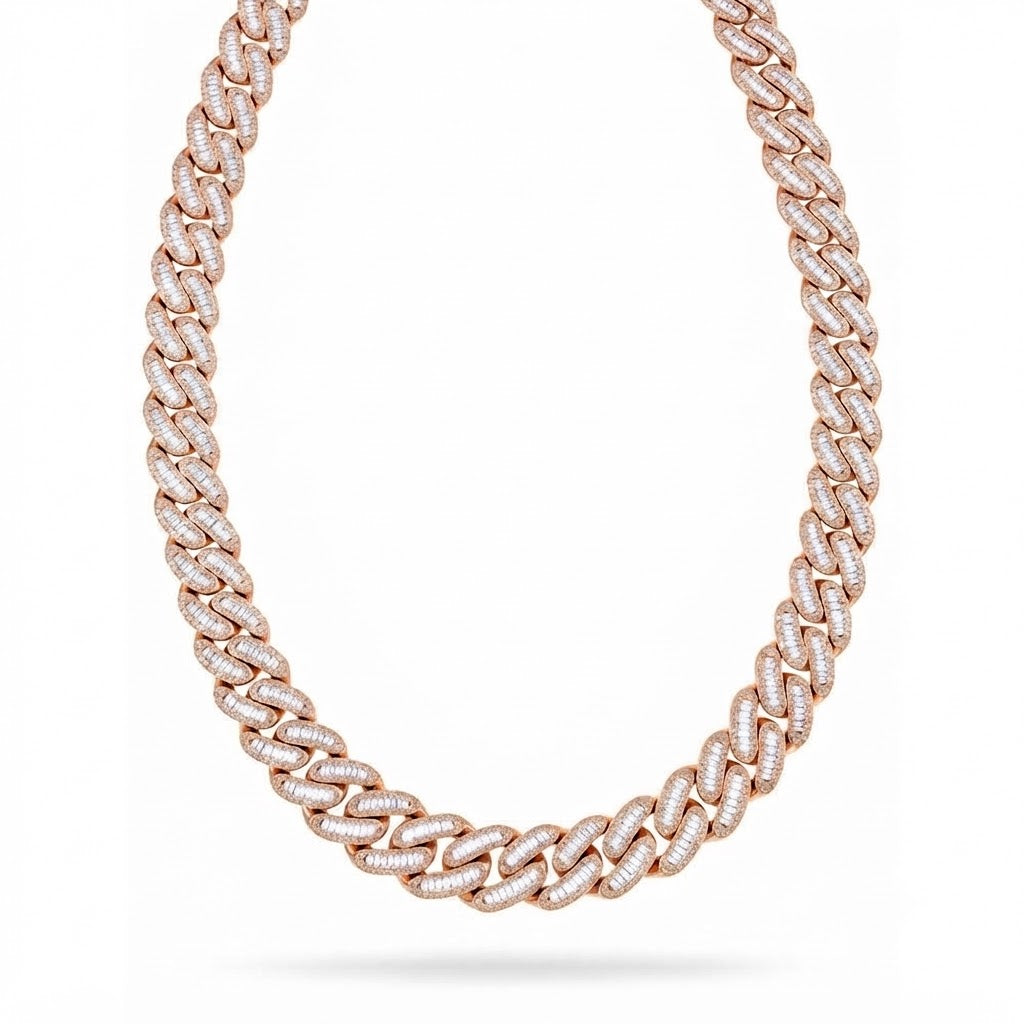 18MM Baguette Round Pavé Oval Shape Cuban Link Chain – 5.5MM Interlocking Pattern