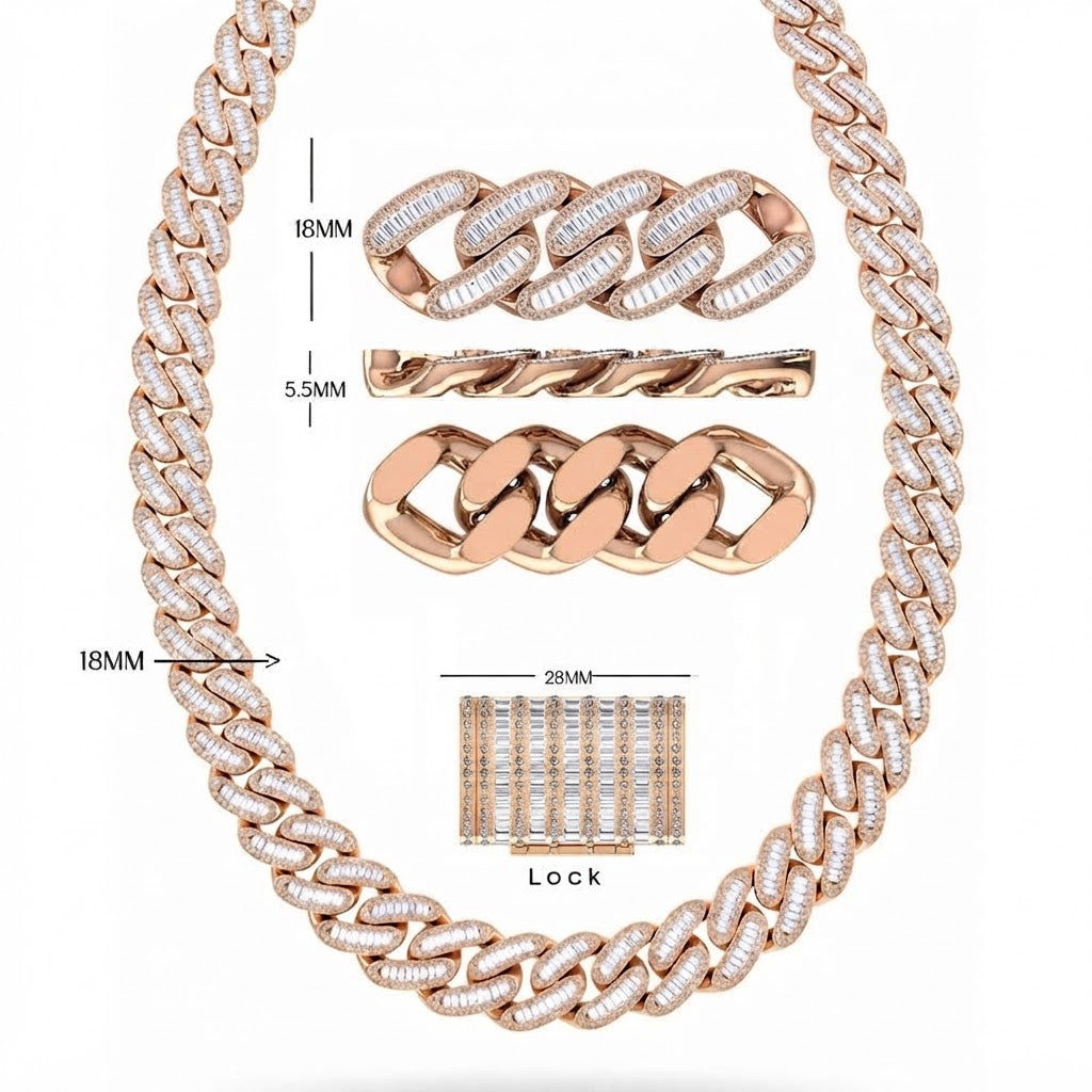 18MM Baguette Round Pavé Oval Shape Cuban Link Chain – 5.5MM Interlocking Pattern