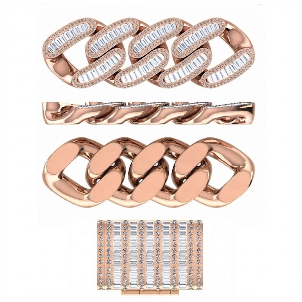 18MM Baguette Round Pavé Oval Shape Cuban Link Chain – 5.5MM Interlocking Pattern
