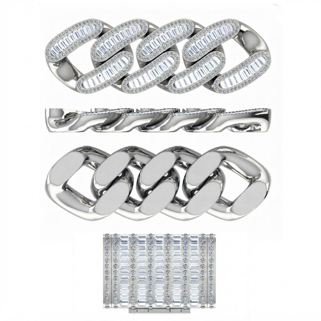 18MM Baguette Round Pavé Oval Shape Cuban Link Chain – 5.5MM Interlocking Pattern