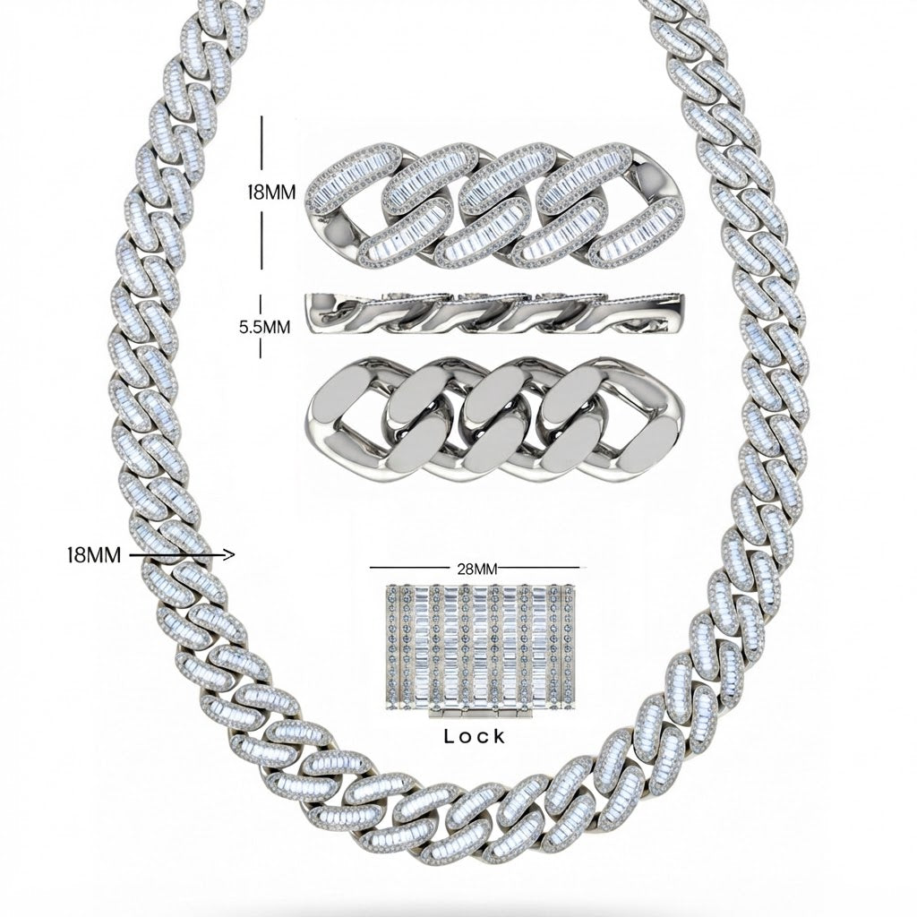 18MM Baguette Round Pavé Oval Shape Cuban Link Chain – 5.5MM Interlocking Pattern