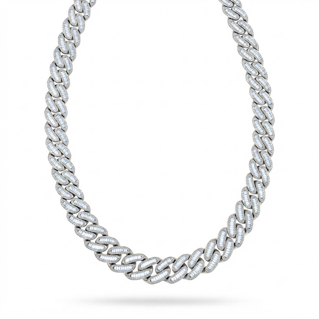 18MM Baguette Round Pavé Oval Shape Cuban Link Chain – 5.5MM Interlocking Pattern