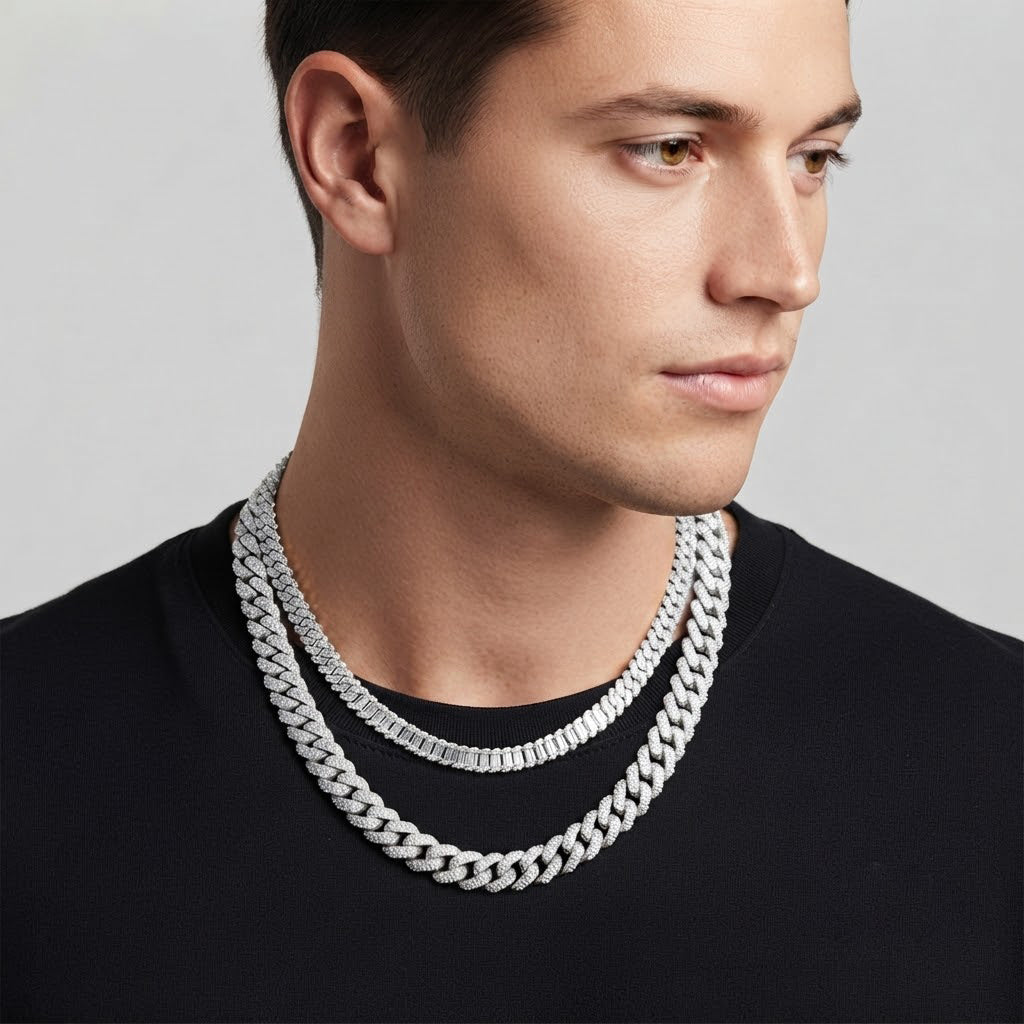 18MM Baguette Round Pavé Oval Shape Cuban Link Chain – 5.5MM Interlocking Pattern