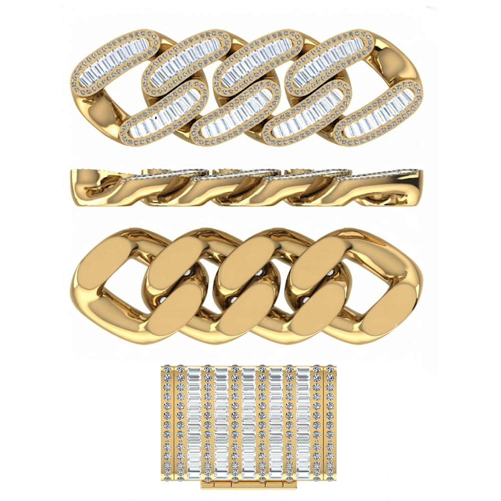 18MM Baguette Round Pavé Oval Shape Cuban Link Chain – 5.5MM Interlocking Pattern