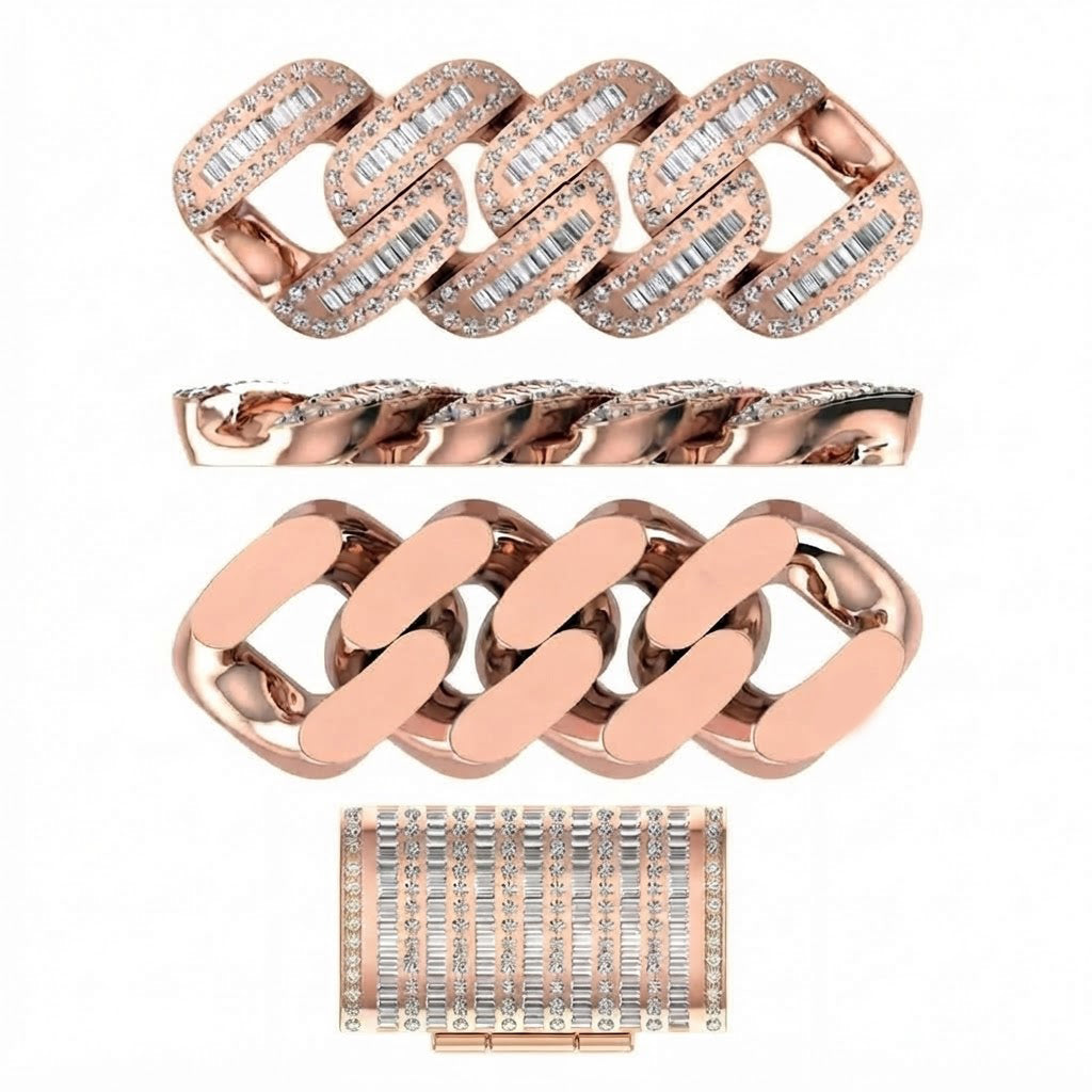18MM Baguette Pavé Oval Shape Cuban Link Chain – 5.7MM Full Iced Interlocking Pattern