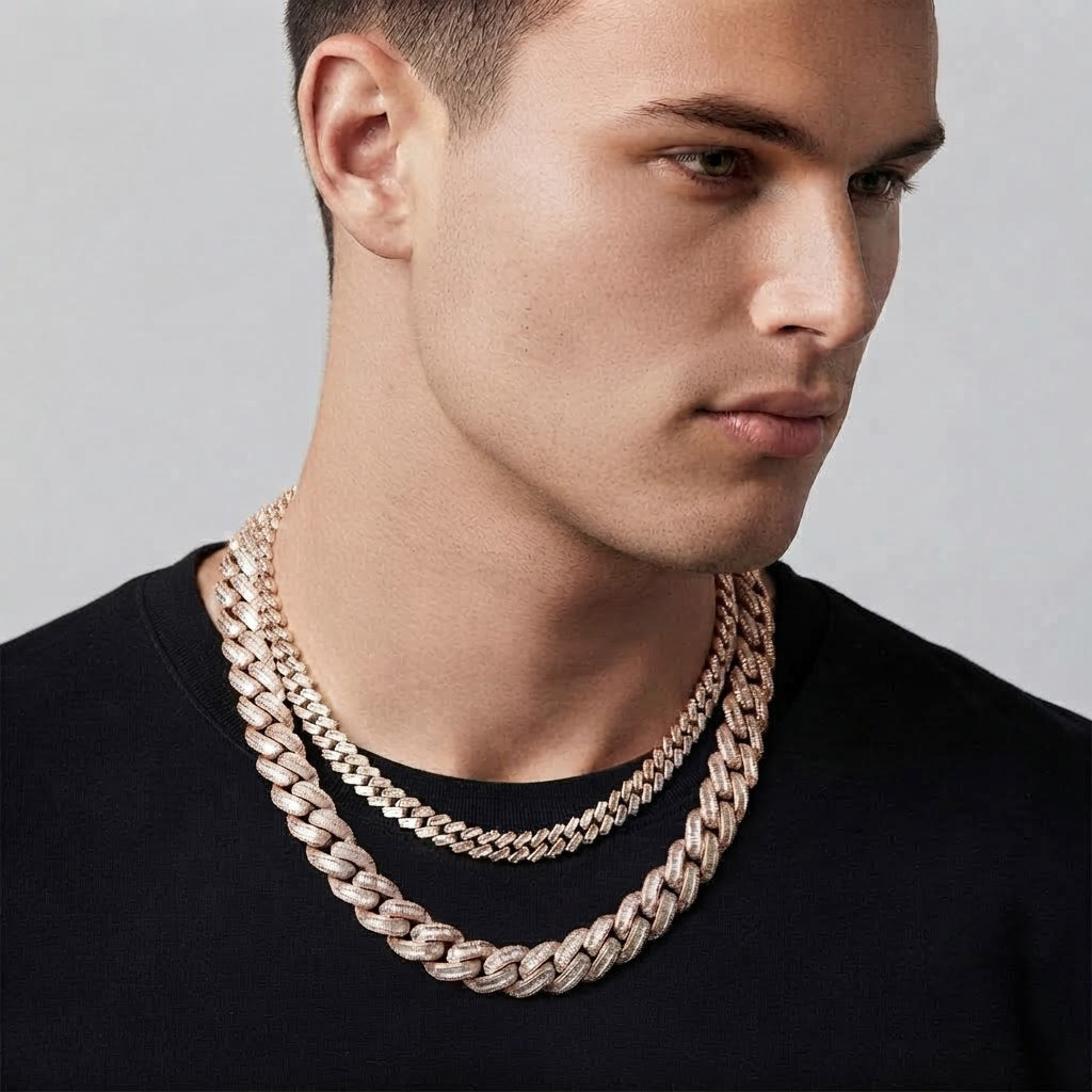 18MM Baguette Pavé Oval Shape Cuban Link Chain – 5.7MM Full Iced Interlocking Pattern