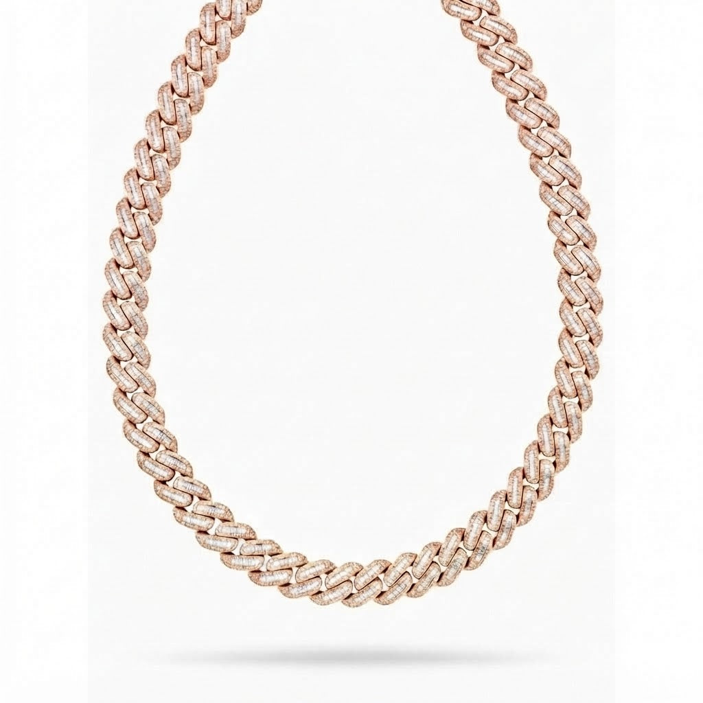 18MM Baguette Pavé Oval Shape Cuban Link Chain – 5.7MM Full Iced Interlocking Pattern