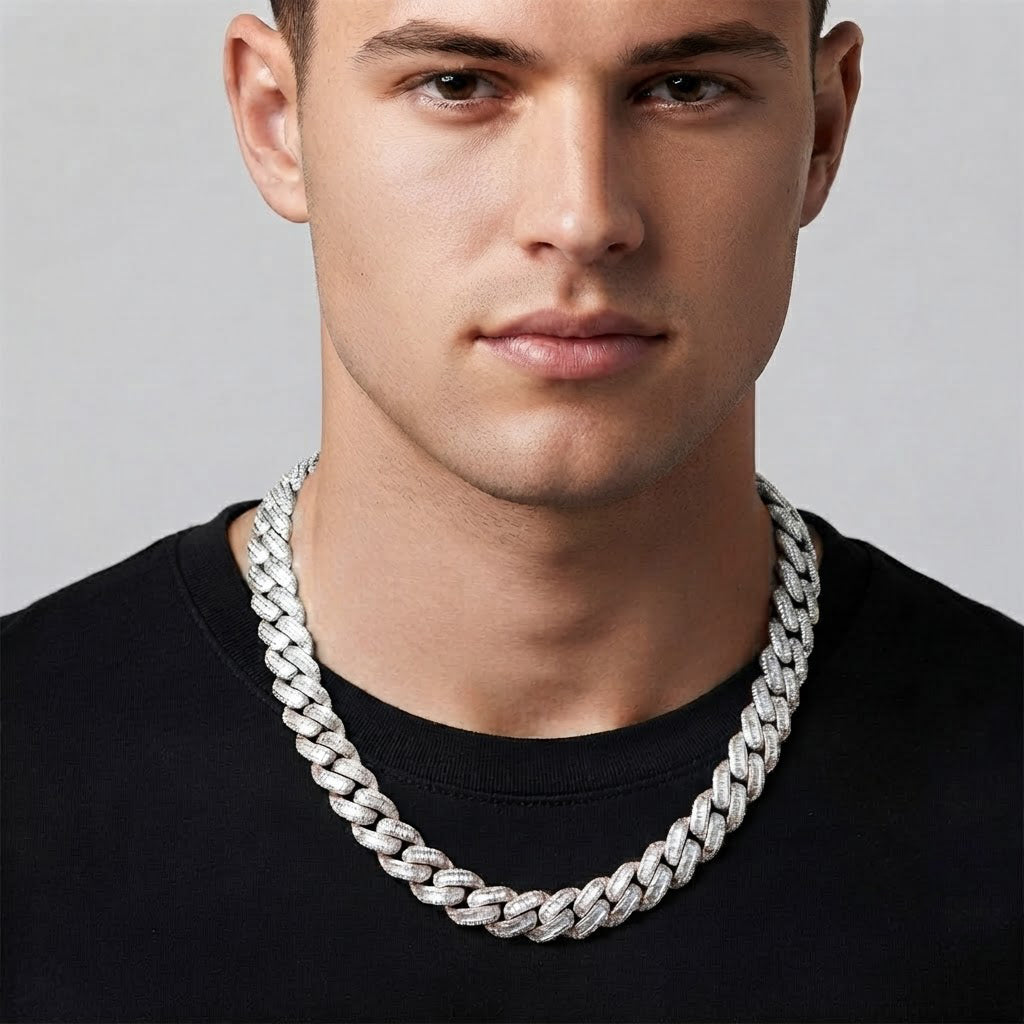 18MM Baguette Pavé Oval Shape Cuban Link Chain – 5.7MM Full Iced Interlocking Pattern