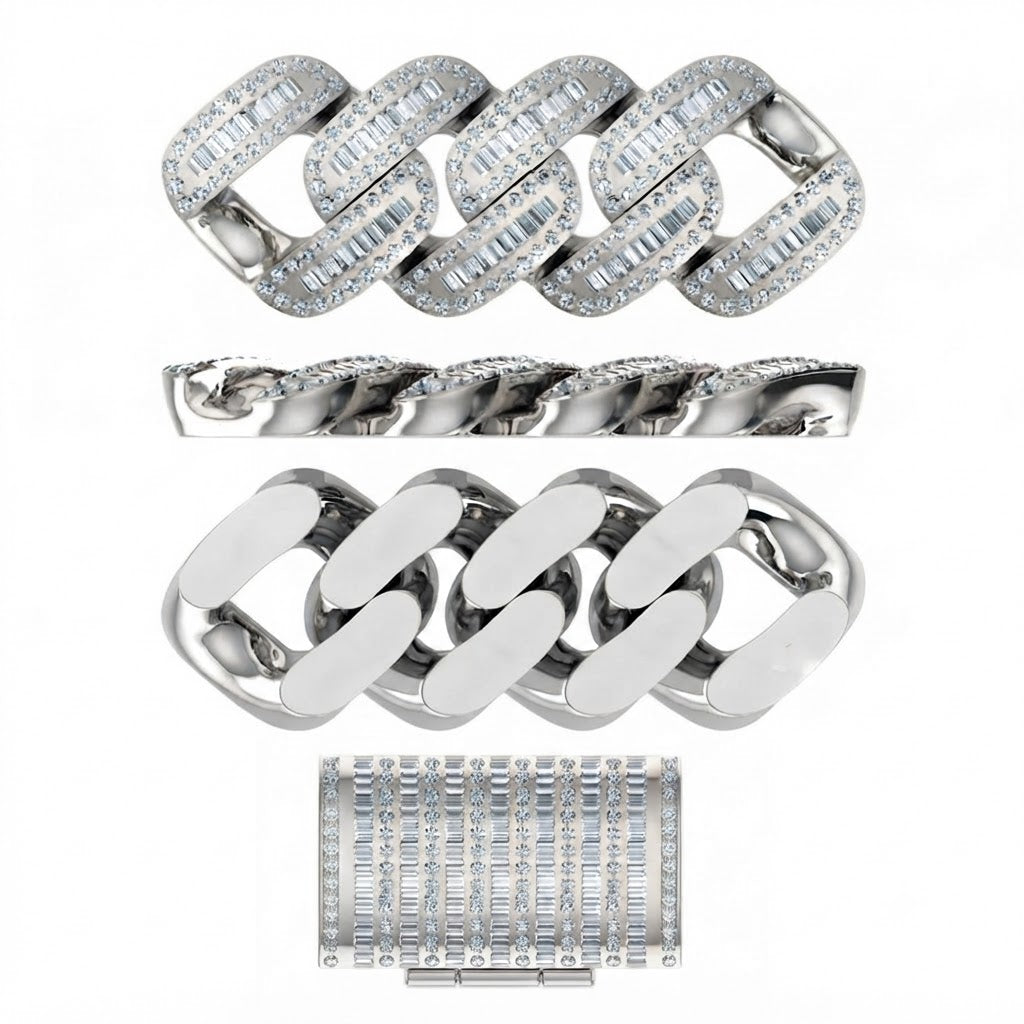 18MM Baguette Pavé Oval Shape Cuban Link Chain – 5.7MM Full Iced Interlocking Pattern
