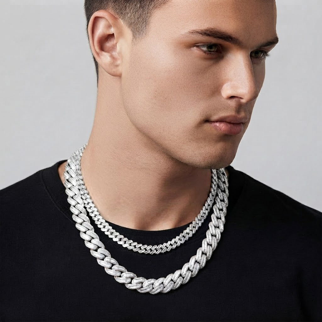 18MM Baguette Pavé Oval Shape Cuban Link Chain – 5.7MM Full Iced Interlocking Pattern