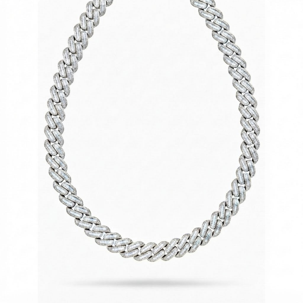 18MM Baguette Pavé Oval Shape Cuban Link Chain – 5.7MM Full Iced Interlocking Pattern