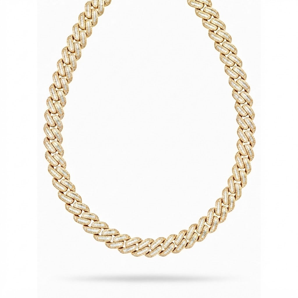 18MM Baguette Pavé Oval Shape Cuban Link Chain – 5.7MM Full Iced Interlocking Pattern