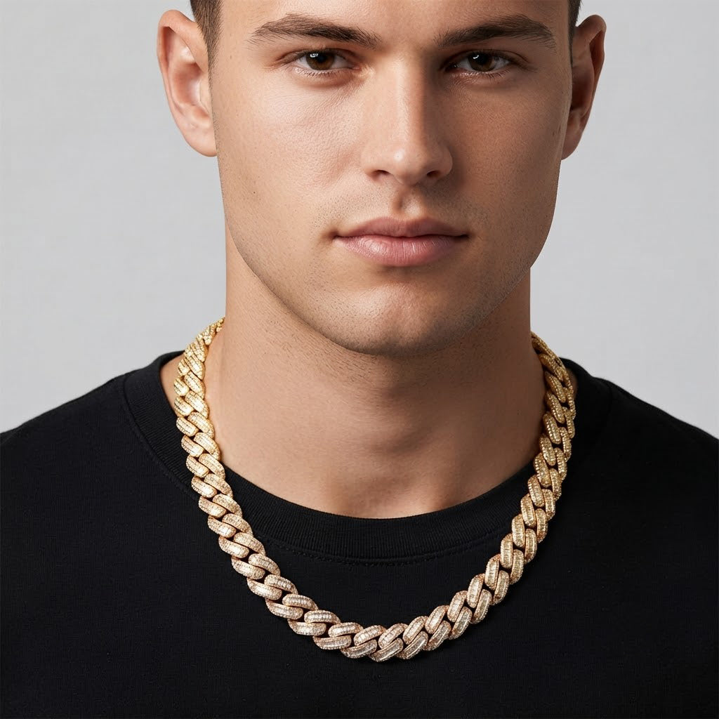 18MM Baguette Pavé Oval Shape Cuban Link Chain – 5.7MM Full Iced Interlocking Pattern