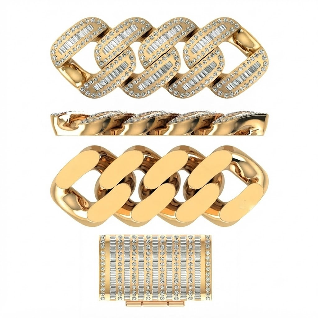 18MM Baguette Pavé Oval Shape Cuban Link Chain – 5.7MM Full Iced Interlocking Pattern
