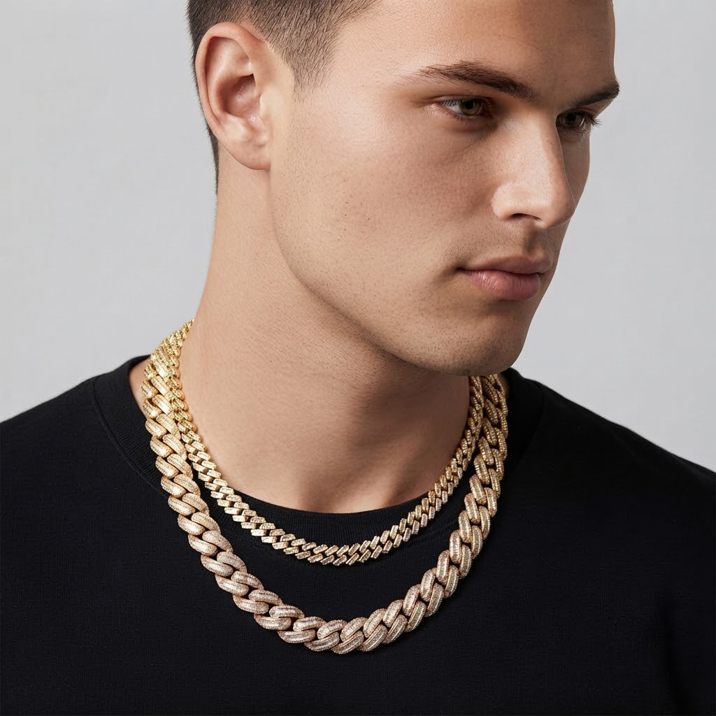 18MM Baguette Pavé Oval Shape Cuban Link Chain – 5.7MM Full Iced Interlocking Pattern