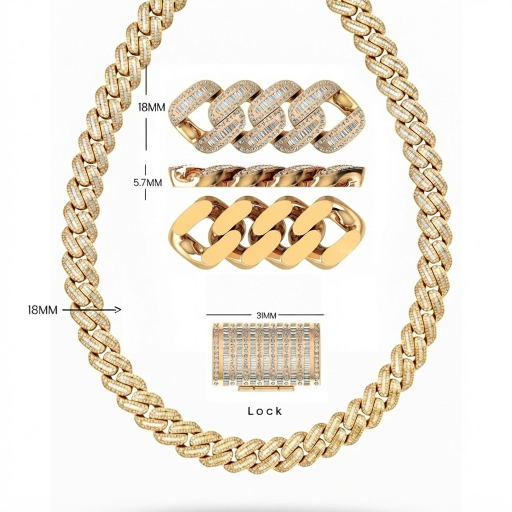 18MM Baguette Pavé Oval Shape Cuban Link Chain – 5.7MM Full Iced Interlocking Pattern
