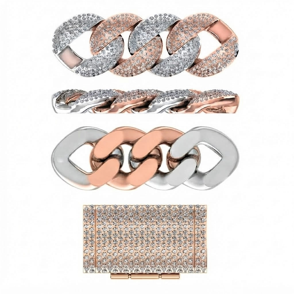 18MM Two Tone Moissanite Iced Interlocking Pattern Cuban Link Chain – 6.5MM