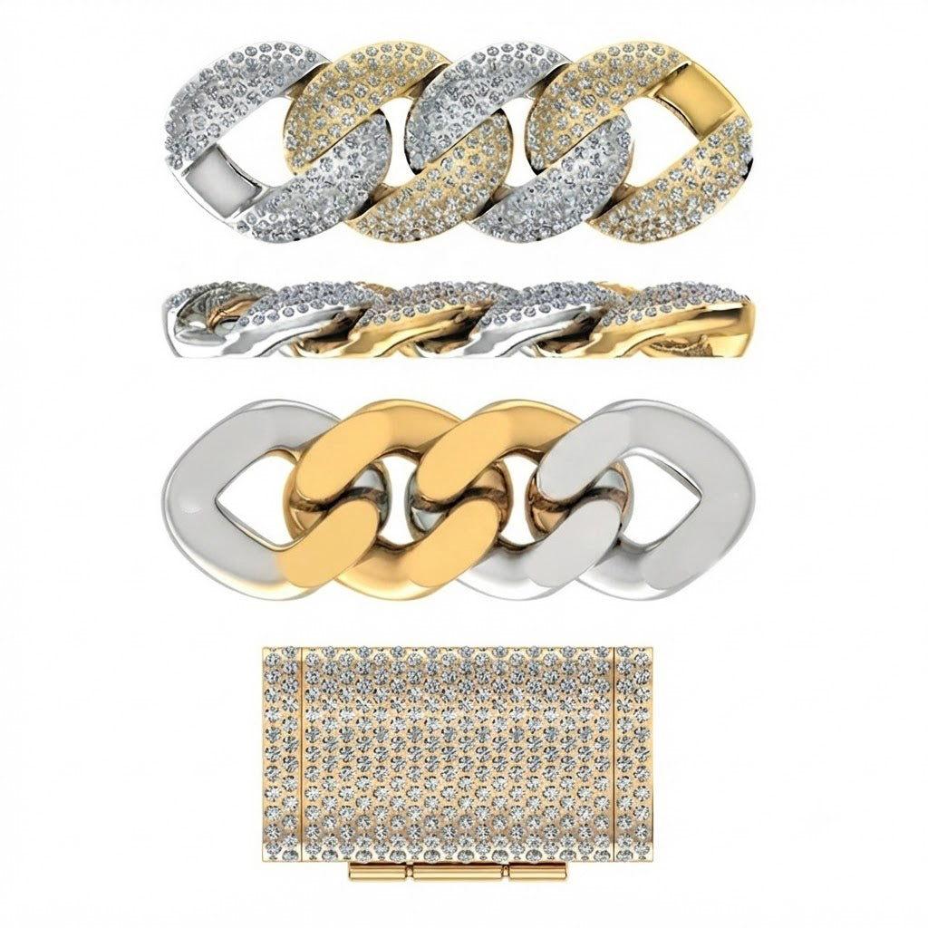 18MM Two Tone Moissanite Iced Interlocking Pattern Cuban Link Chain – 6.5MM