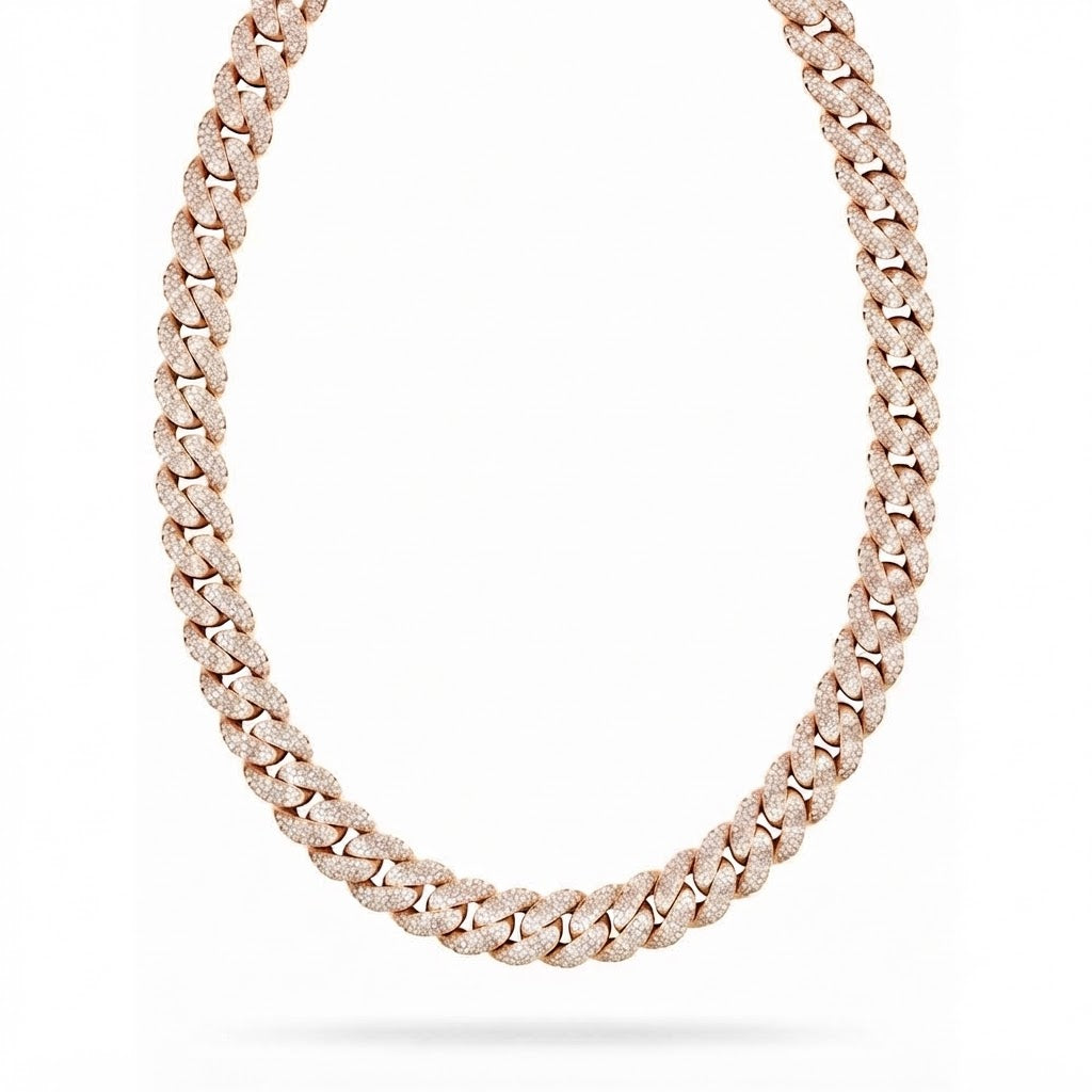 18MM Moissanite Diamond Pavé Iced Three Row Cuban Link Chain – 6MM