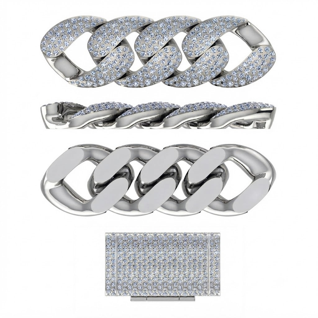18MM Moissanite Diamond Pavé Iced Three Row Cuban Link Chain – 6MM