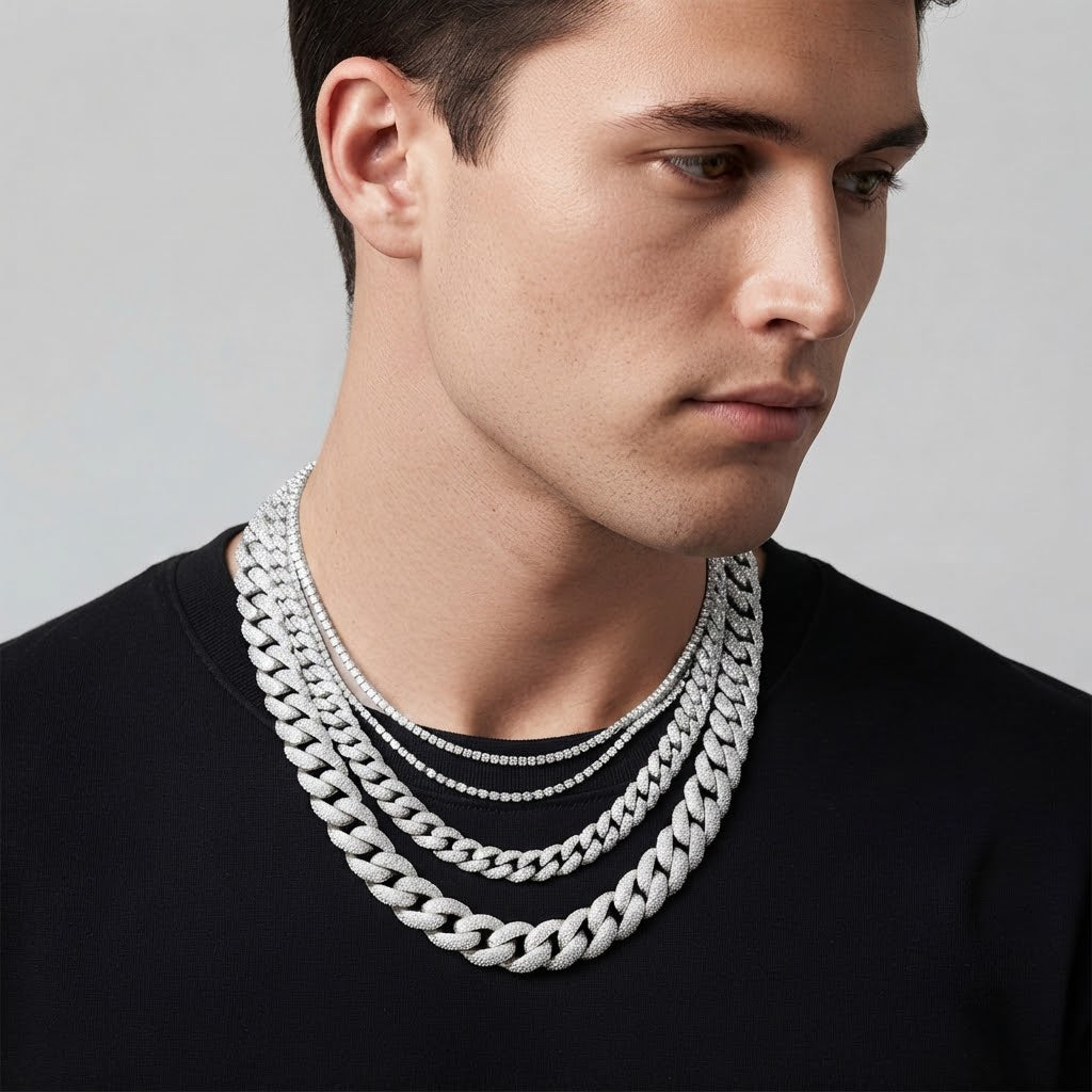 18MM Moissanite Diamond Pavé Iced Three Row Cuban Link Chain – 6MM