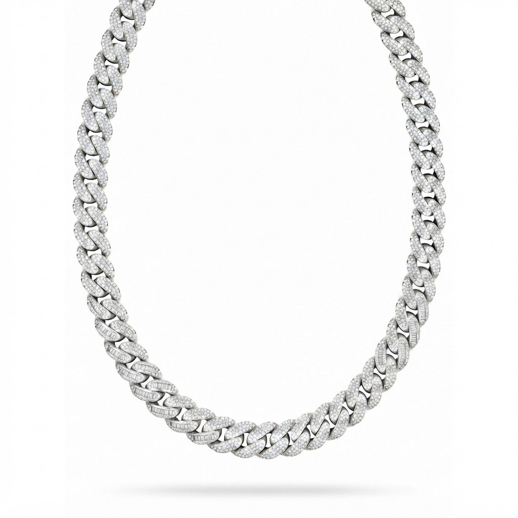 18MM Moissanite Diamond Pavé Iced Three Row Cuban Link Chain – 6MM