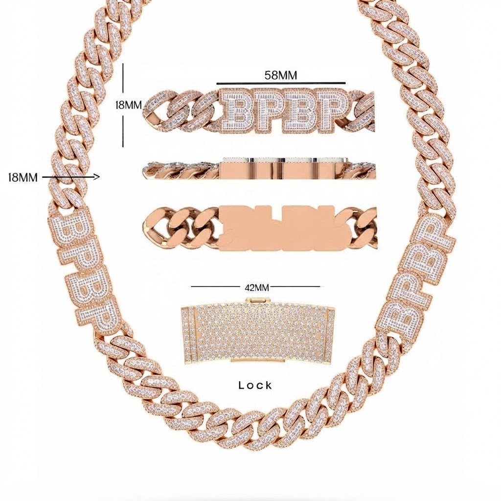 18MM Moissanite Diamond Iced Out Custom BPBP Letter Cuban Link Chain