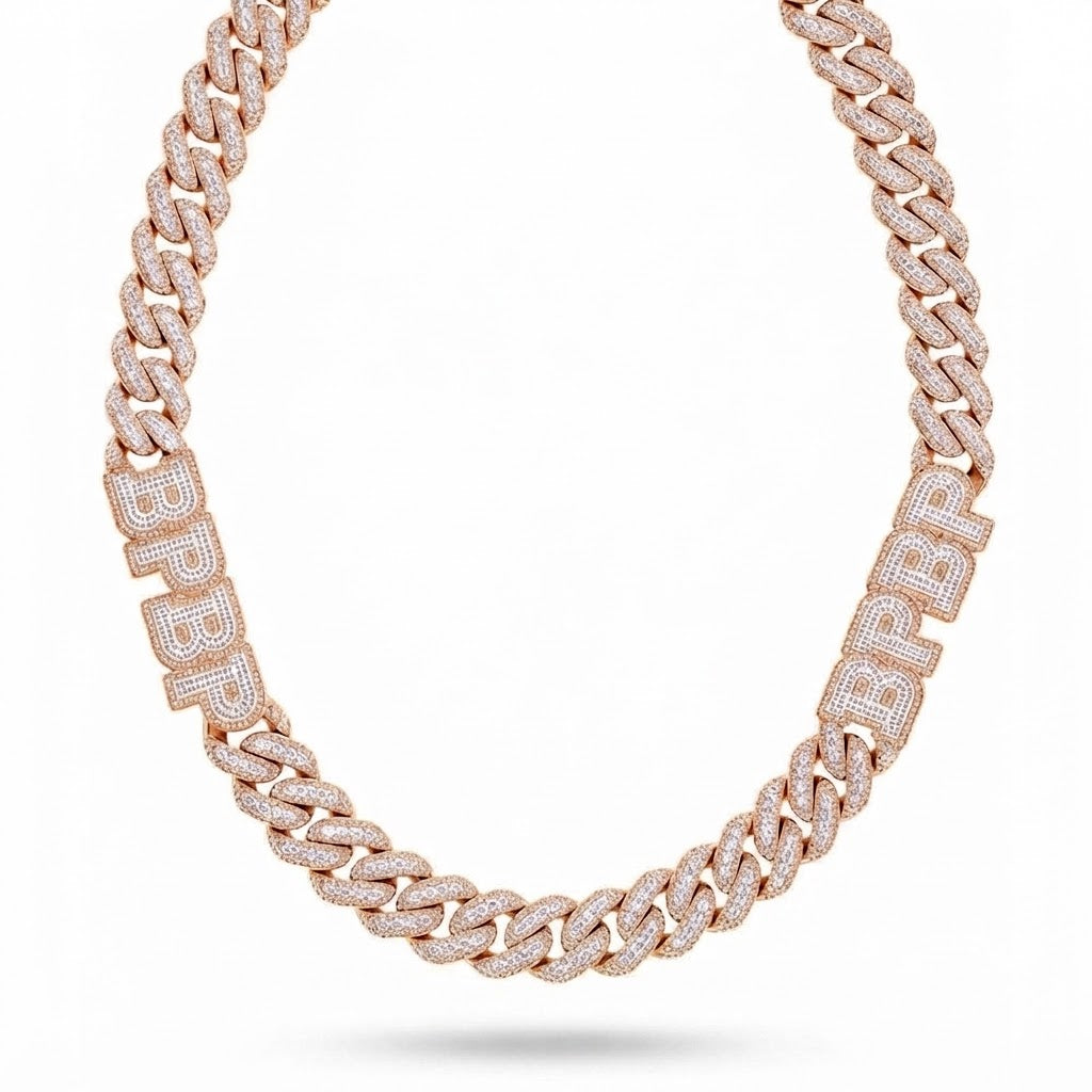 18MM Moissanite Diamond Iced Out Custom BPBP Letter Cuban Link Chain