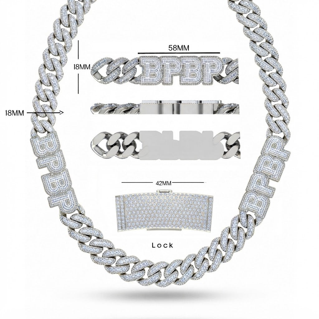 18MM Moissanite Diamond Iced Out Custom BPBP Letter Cuban Link Chain