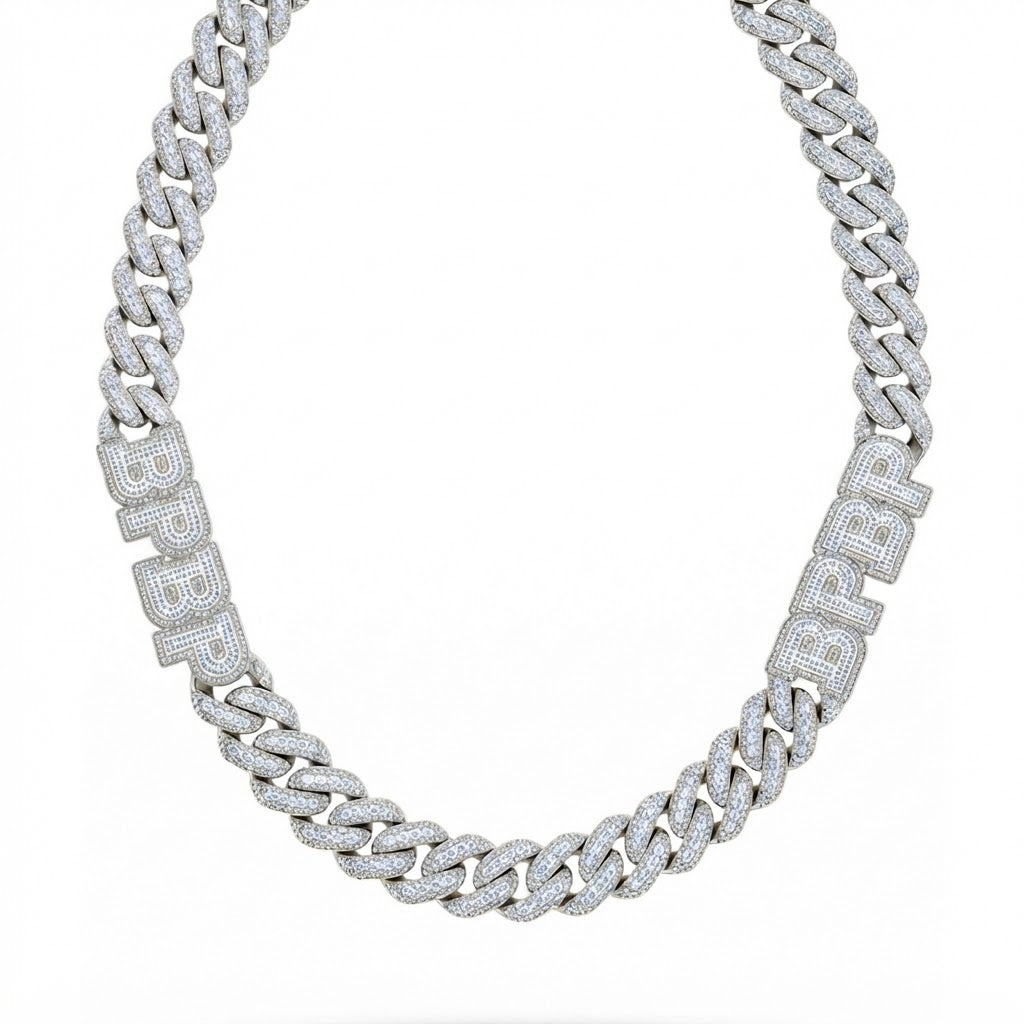 18MM Moissanite Diamond Iced Out Custom BPBP Letter Cuban Link Chain