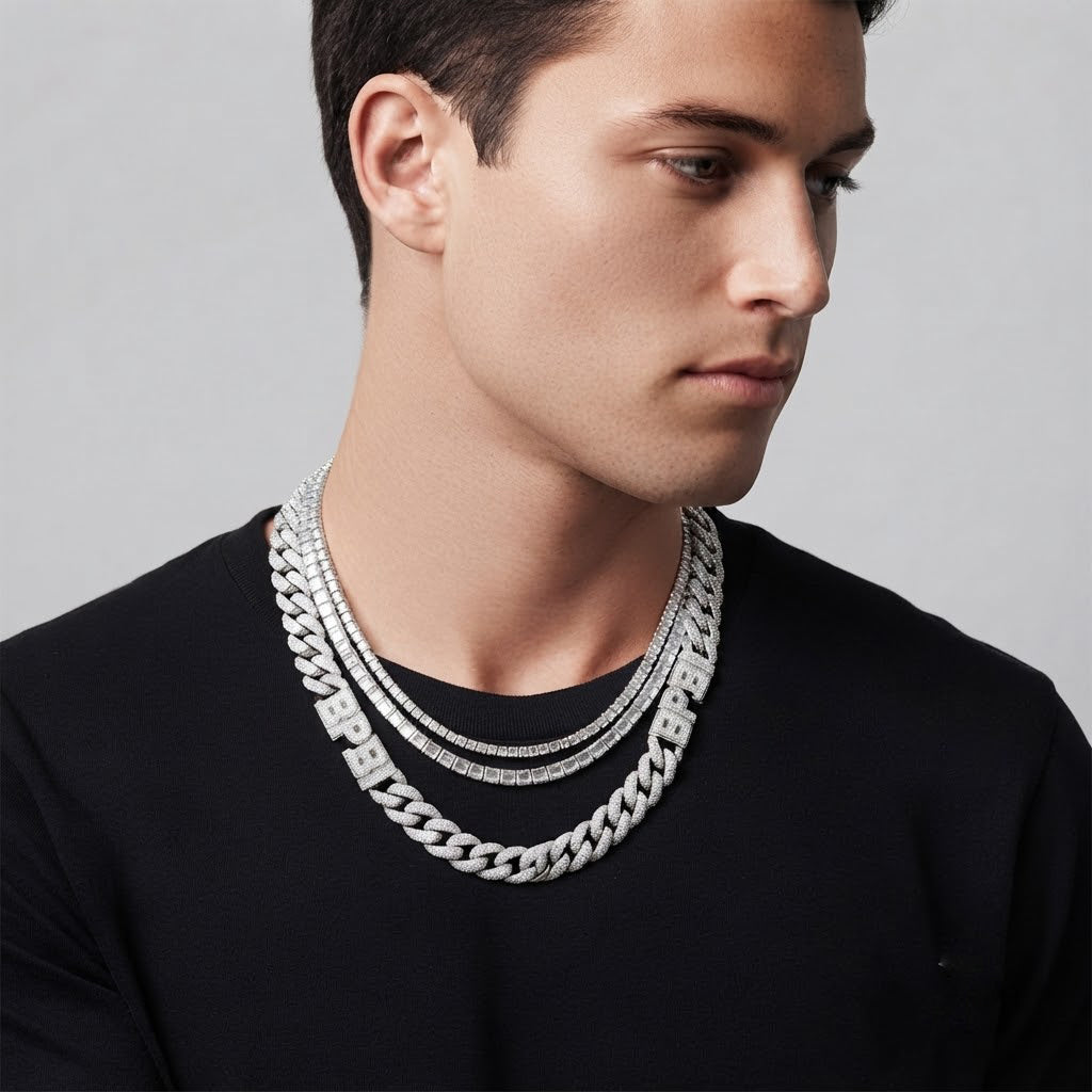 18MM Moissanite Diamond Iced Out Custom BPBP Letter Cuban Link Chain