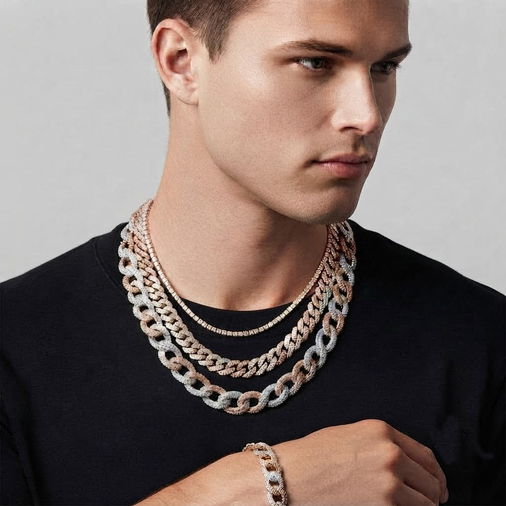 20MM Two Tone Moissanite Iced Infinity Link Chain – 10MM Interlocking Figure Eight Pattern