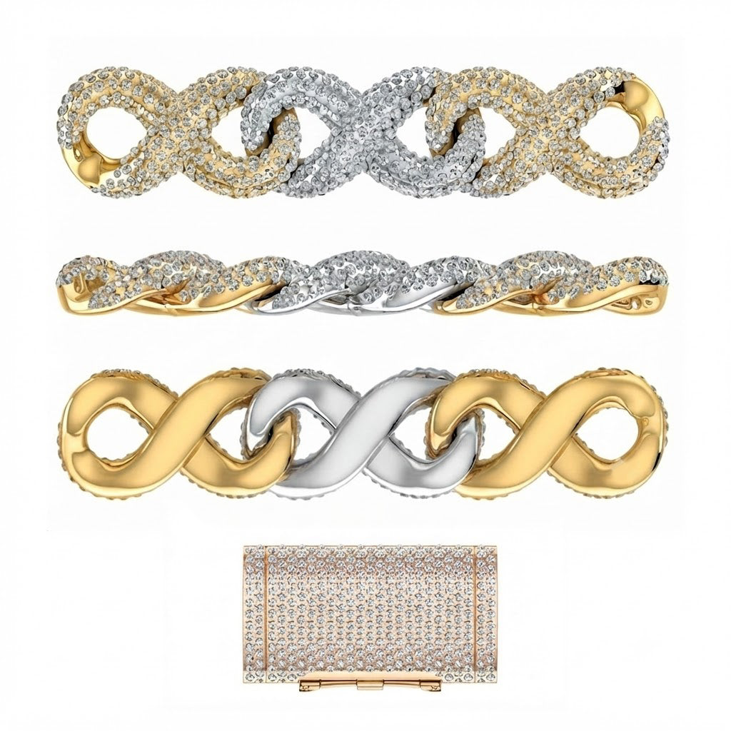 20MM Two Tone Moissanite Iced Infinity Link Chain – 10MM Interlocking Figure Eight Pattern