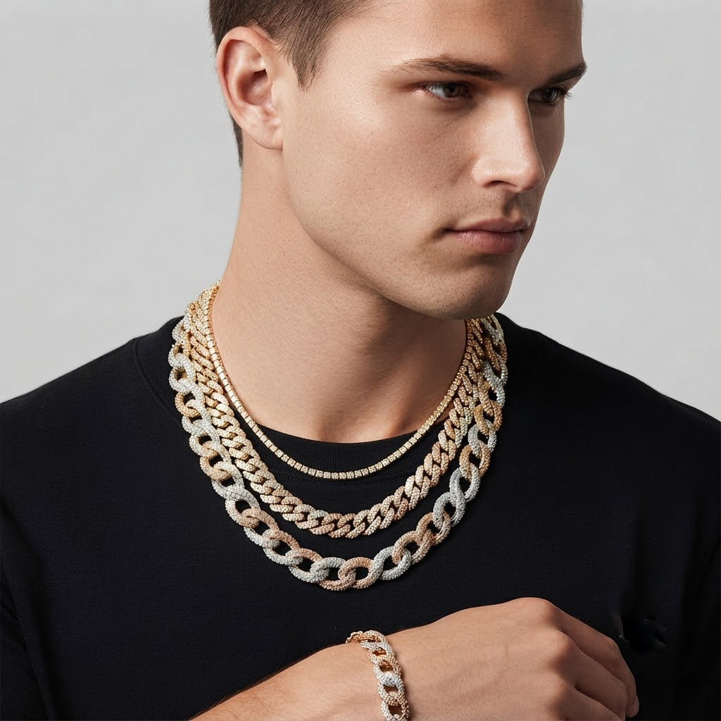 20MM Two Tone Moissanite Iced Infinity Link Chain – 10MM Interlocking Figure Eight Pattern