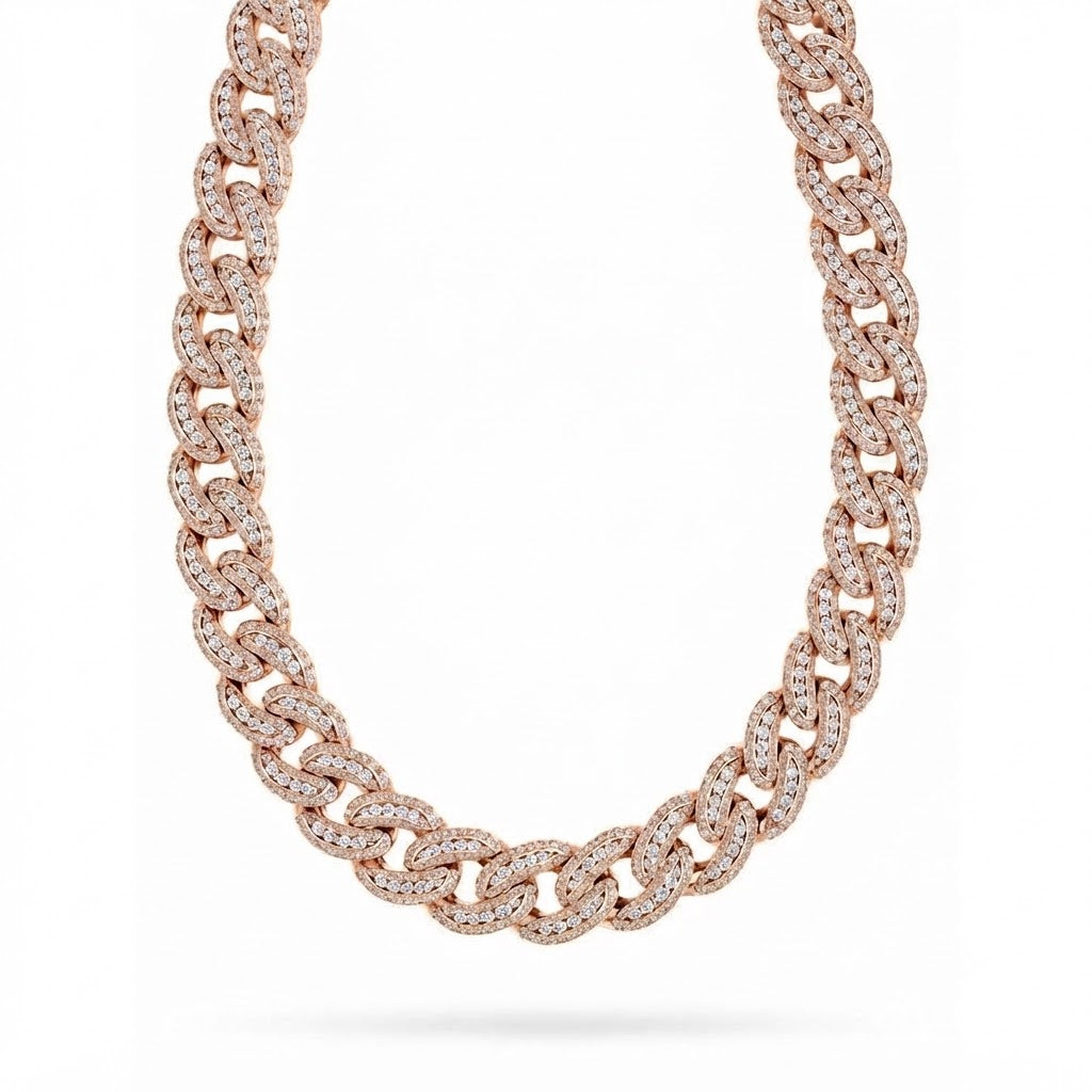 22MM Moissanite Diamond Iced Double Oval Shape Cuban Link Chain – 5.2MM Wide