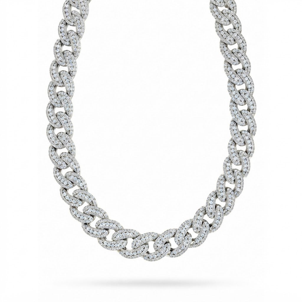 22MM Moissanite Diamond Iced Double Oval Shape Cuban Link Chain – 5.2MM Wide