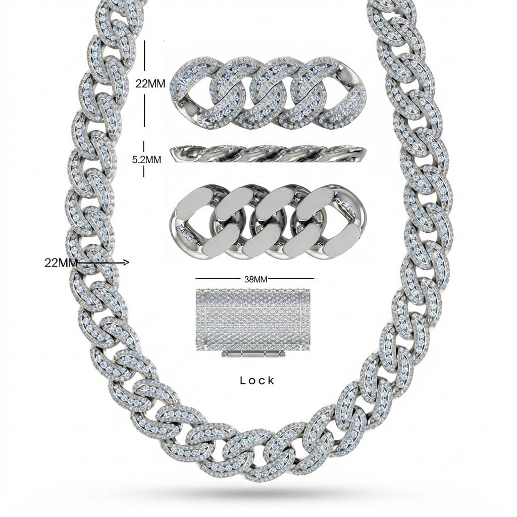 22MM Moissanite Diamond Iced Double Oval Shape Cuban Link Chain – 5.2MM Wide