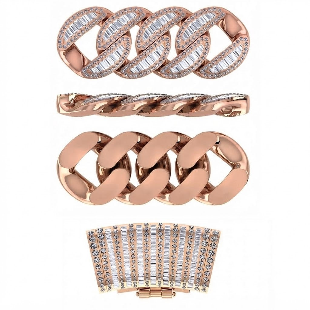 22MM Moissanite Iced Baguette Diamond Cuban Link Chain – 6.8MM Interlocking Oval Pattern