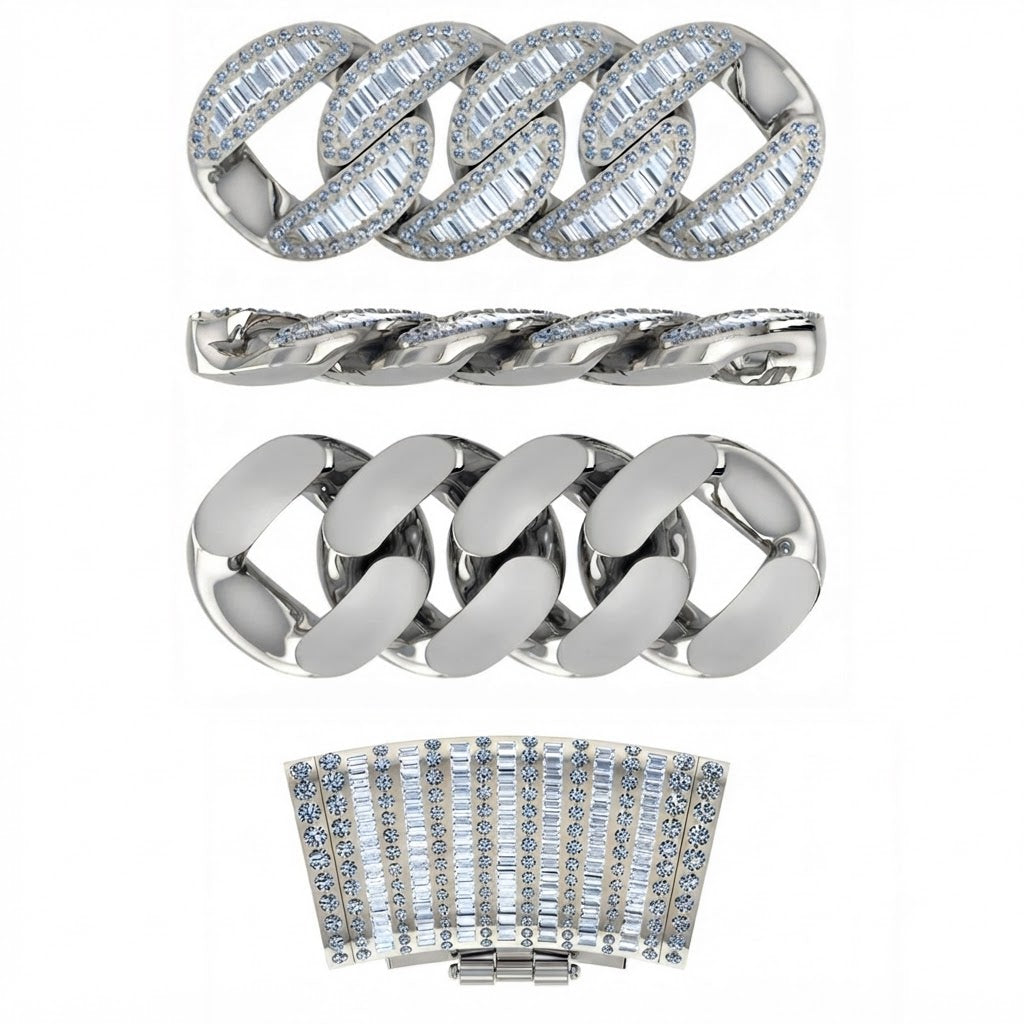 22MM Moissanite Iced Baguette Diamond Cuban Link Chain – 6.8MM Interlocking Oval Pattern