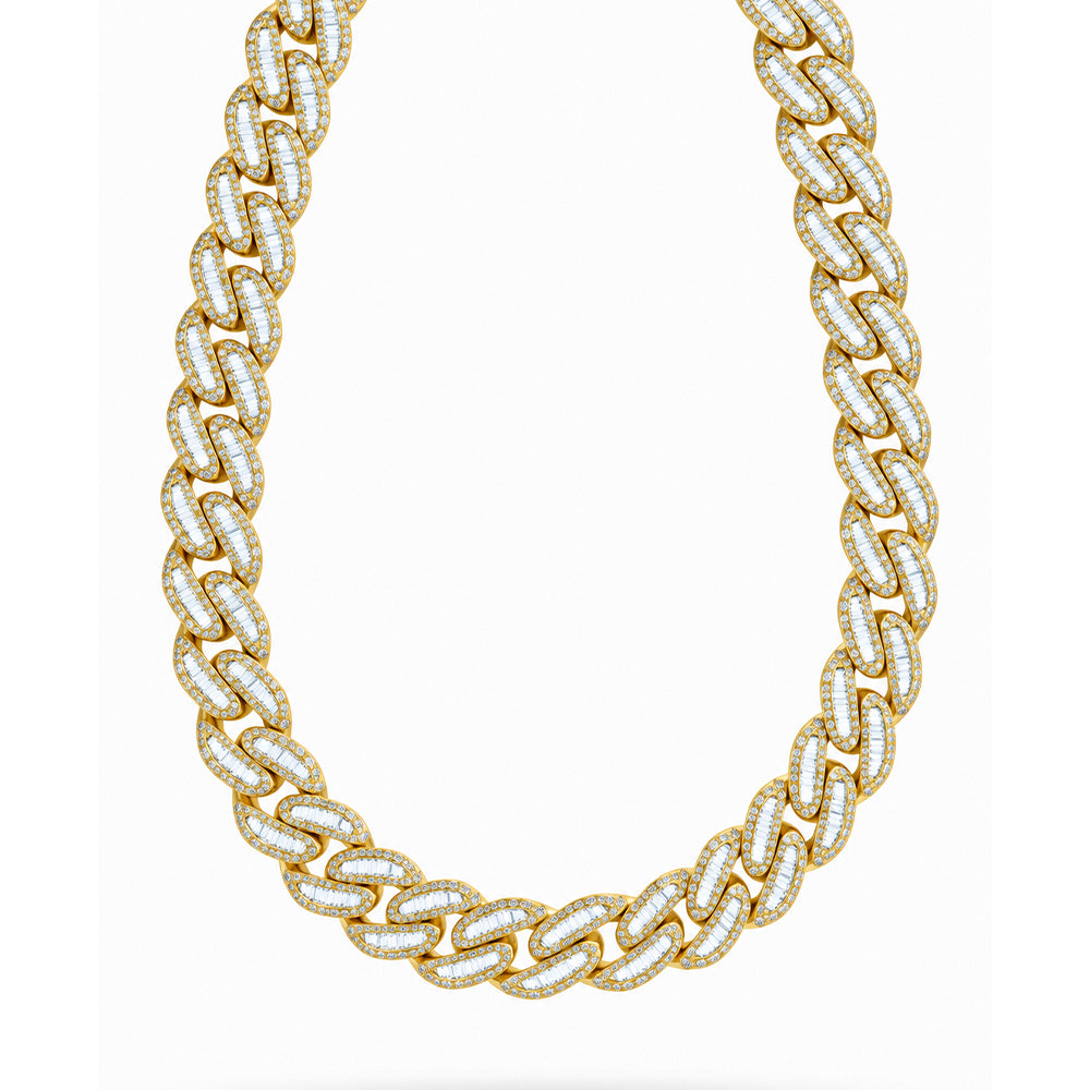 22MM Moissanite Iced Baguette Diamond Cuban Link Chain – 6.8MM Interlocking Oval Pattern