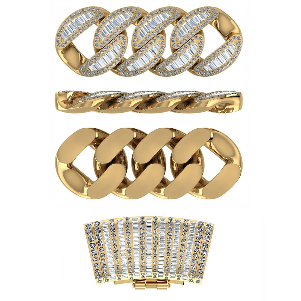 22MM Moissanite Iced Baguette Diamond Cuban Link Chain – 6.8MM Interlocking Oval Pattern