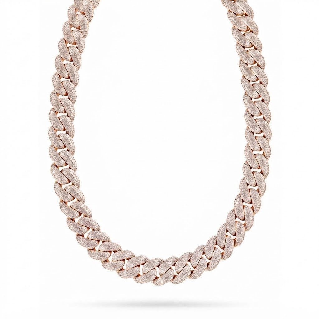 22MM Moissanite Round Diamond Fully Pave Cuban Link Chain – 7MM Wide