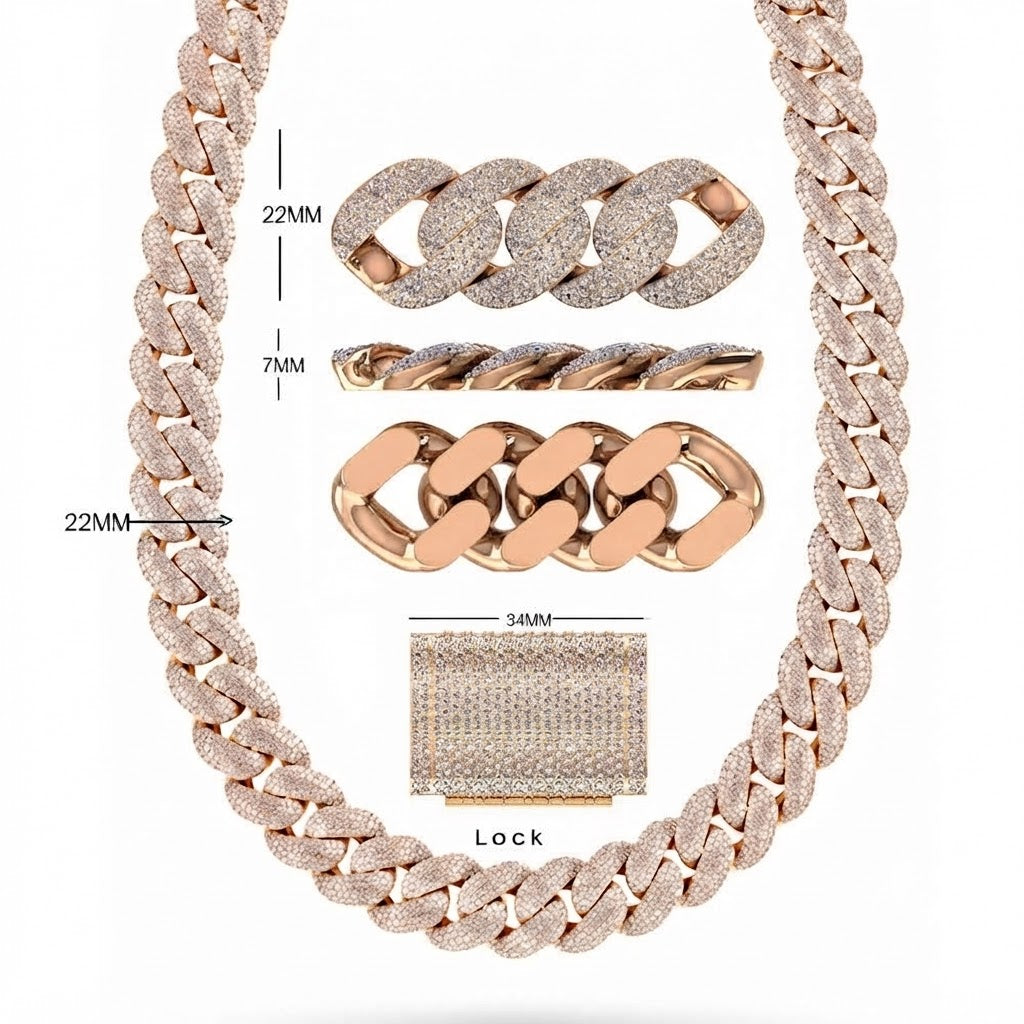 22MM Moissanite Round Diamond Fully Pave Cuban Link Chain – 7MM Wide