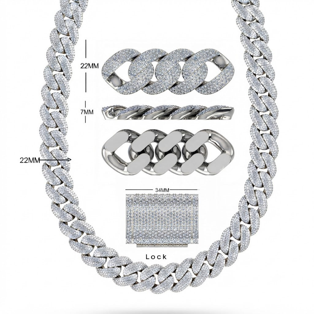 22MM Moissanite Round Diamond Fully Pave Cuban Link Chain – 7MM Wide