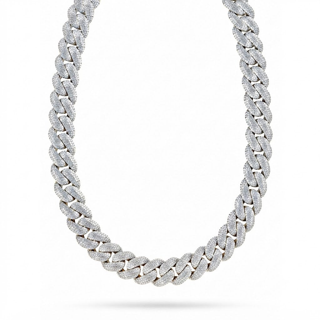 22MM Moissanite Round Diamond Fully Pave Cuban Link Chain – 7MM Wide