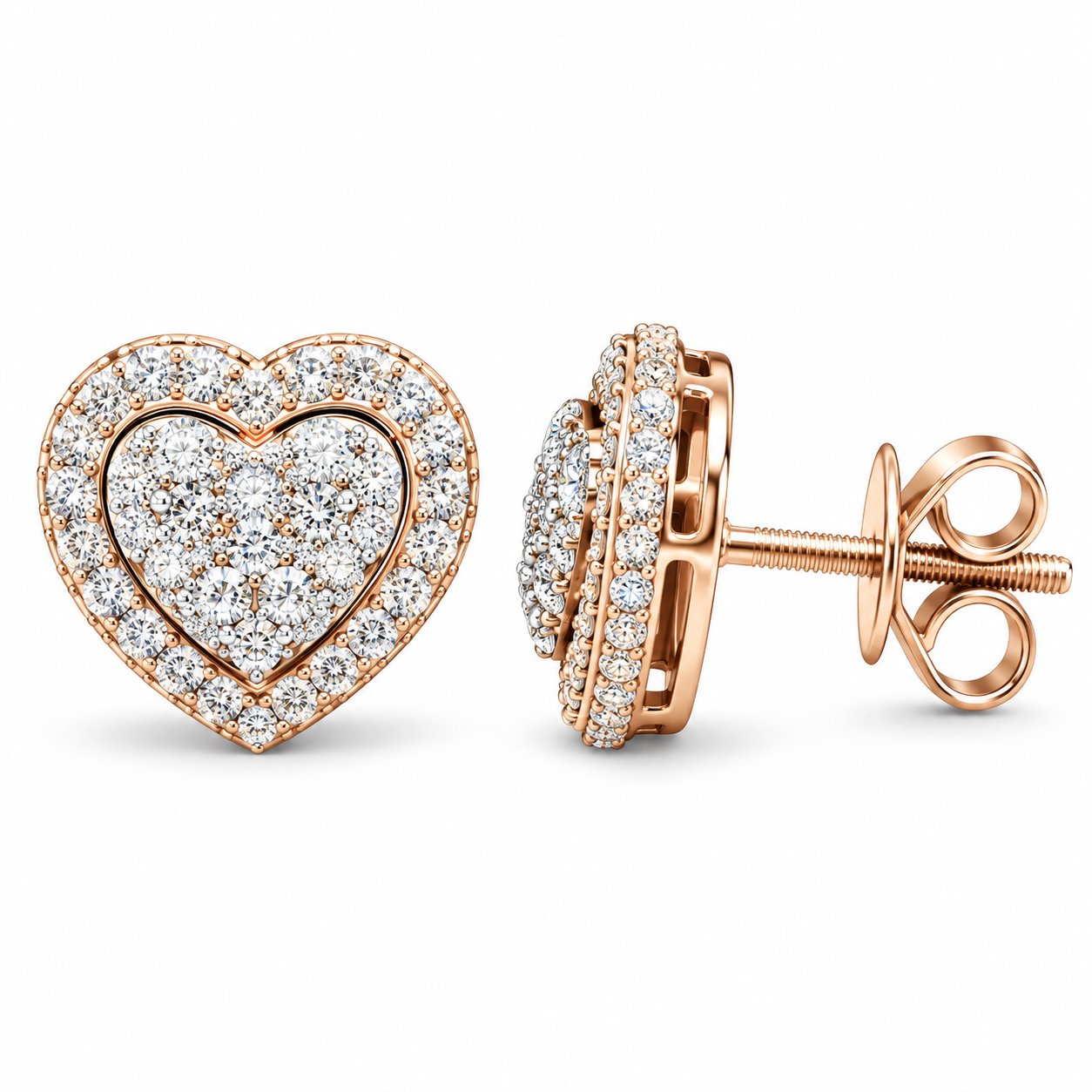 Round Heart Shape Screw Back Moissanite Diamond Men Earring