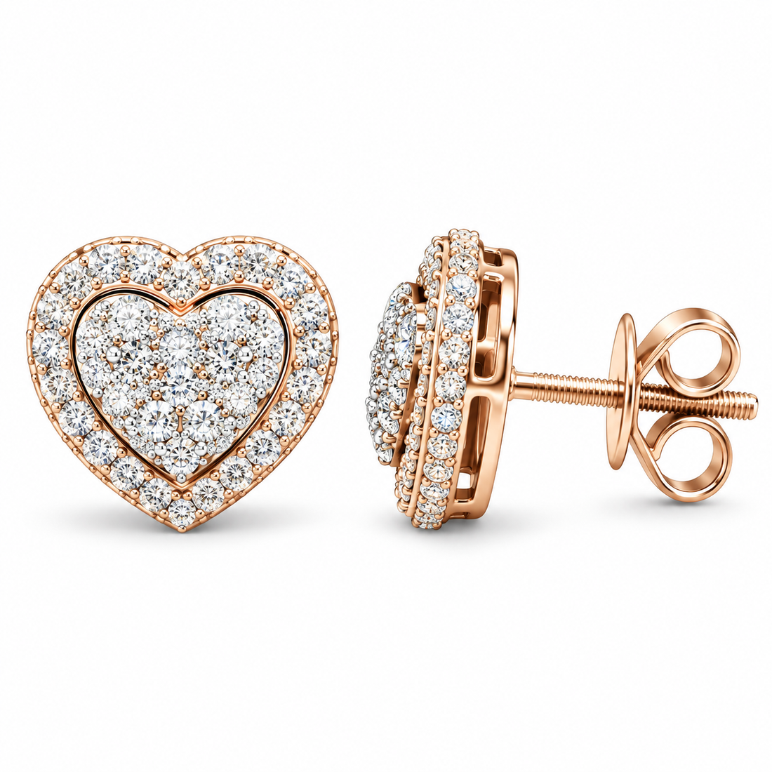 Round Heart Shape Screw Back Moissanite Diamond Men Earring