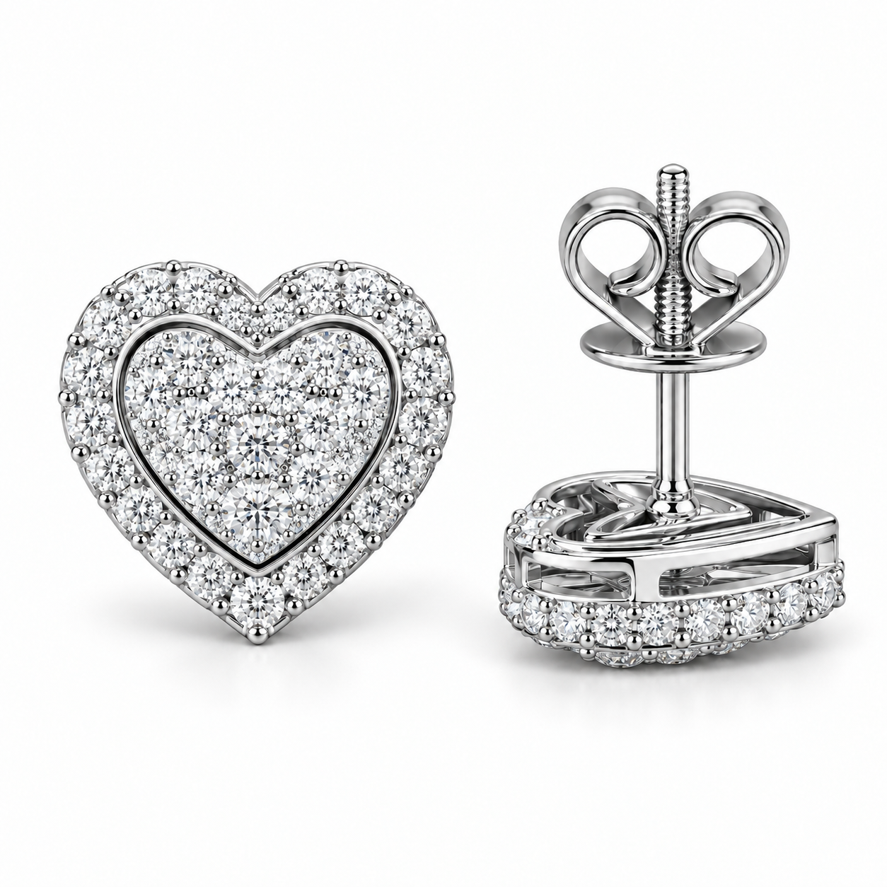 Round Heart Shape Screw Back Moissanite Diamond Men Earring