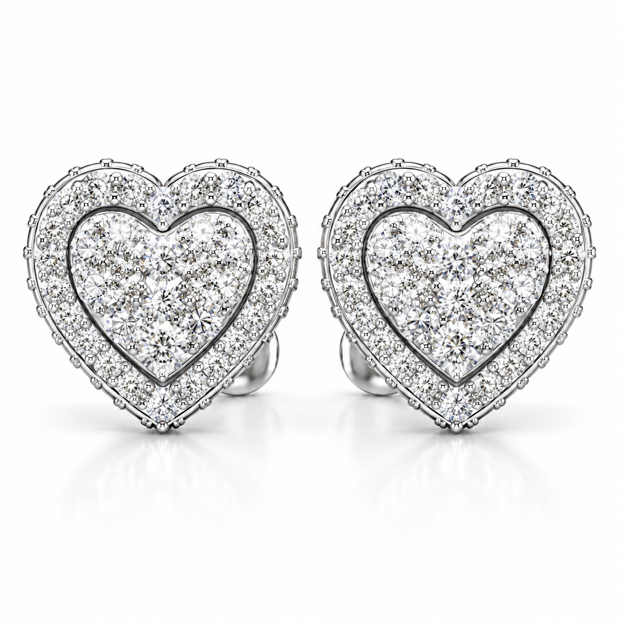 Round Heart Shape Screw Back Moissanite Diamond Men Earring