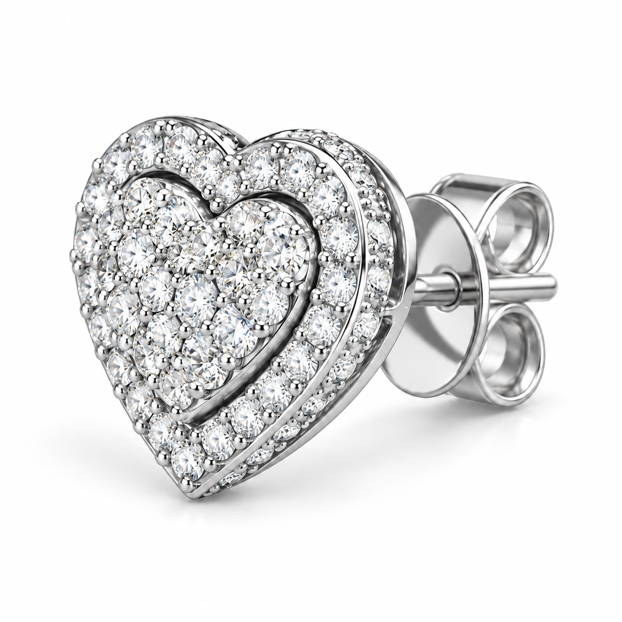 Round Heart Shape Screw Back Moissanite Diamond Men Earring